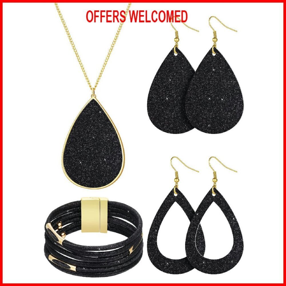 Glitter Jewelry Set with Bracelet Necklace Earrings Wedding Bridal